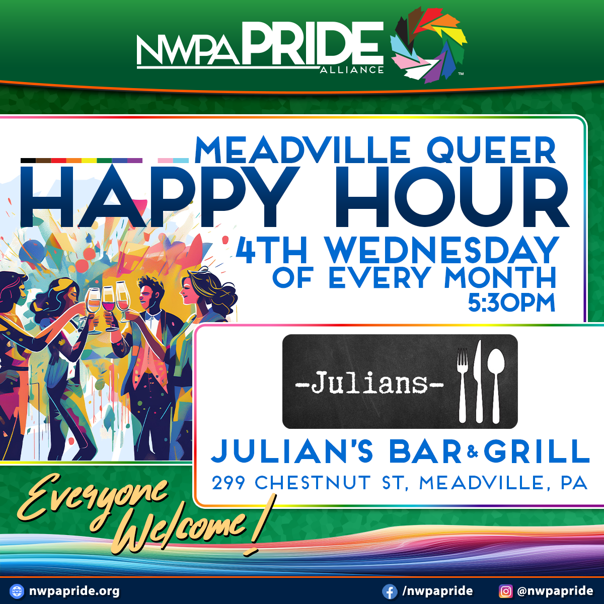 Meadville Queer Happy Hour at Julians Bar & Grill - Wednesday, February 25